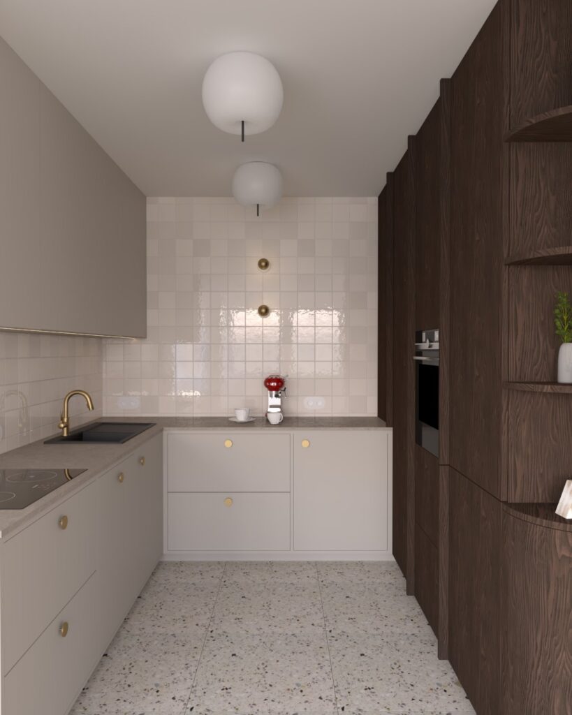 Kuchnia retro z designerskimi meblami i funkcjonalnym układem