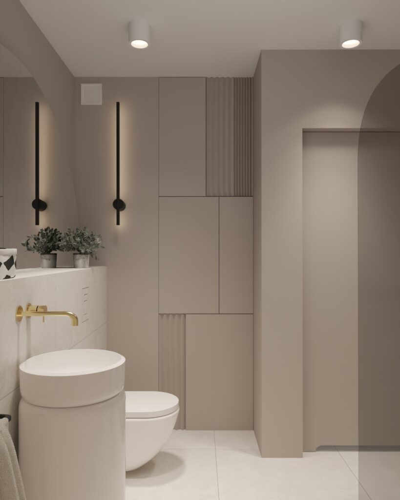 Łazienka z nowoczesnym wystrojem i designerskimi detalami