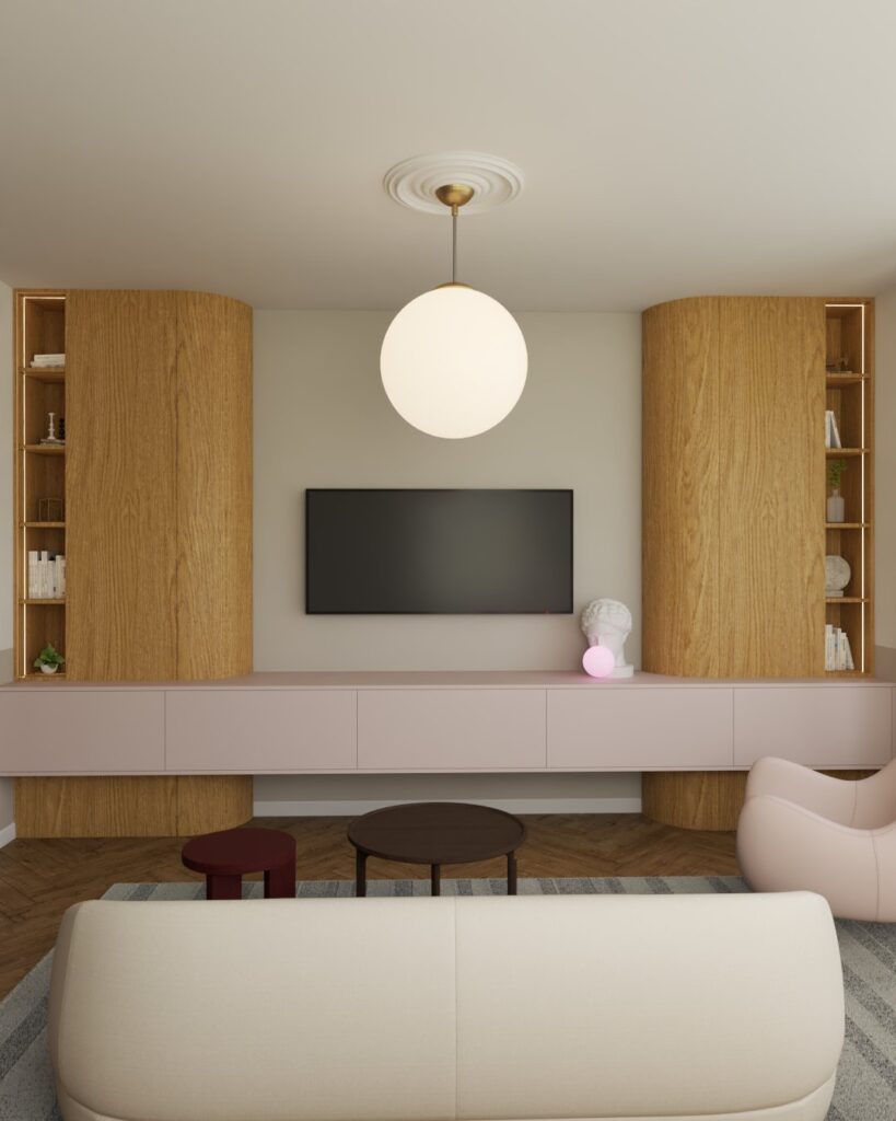 Salon z designerskimi meblami i eleganckim wykończeniem