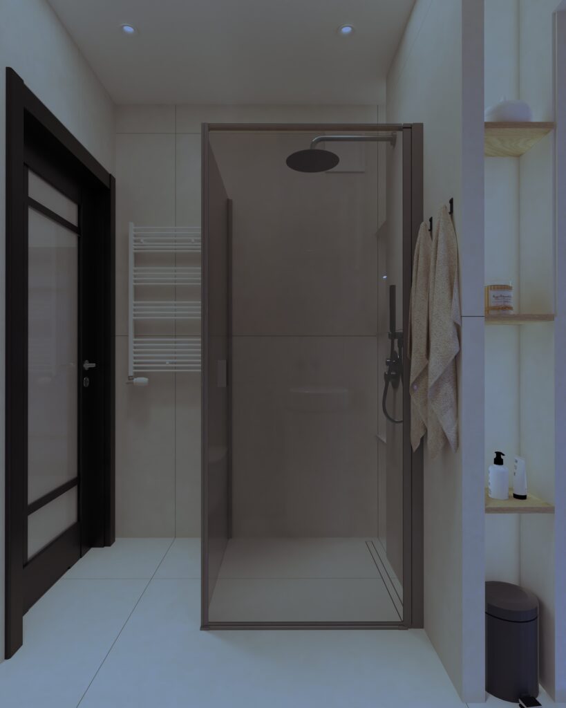 Projekt łazienki w mieszkaniu w Gdańsku w stylu japandi